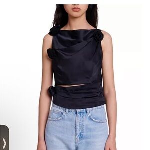 Elegant Black Sleeveless Top with Floral Accents